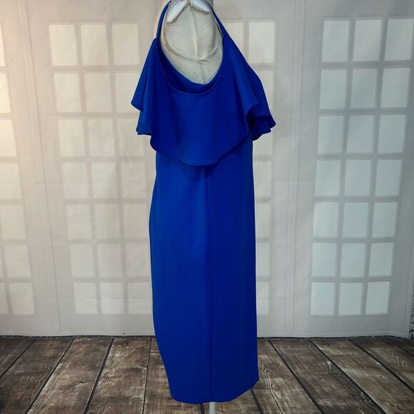 Rachel Roy Cold Shoulder blue flounce pencil Dress Size Large - Picture 8 of 12